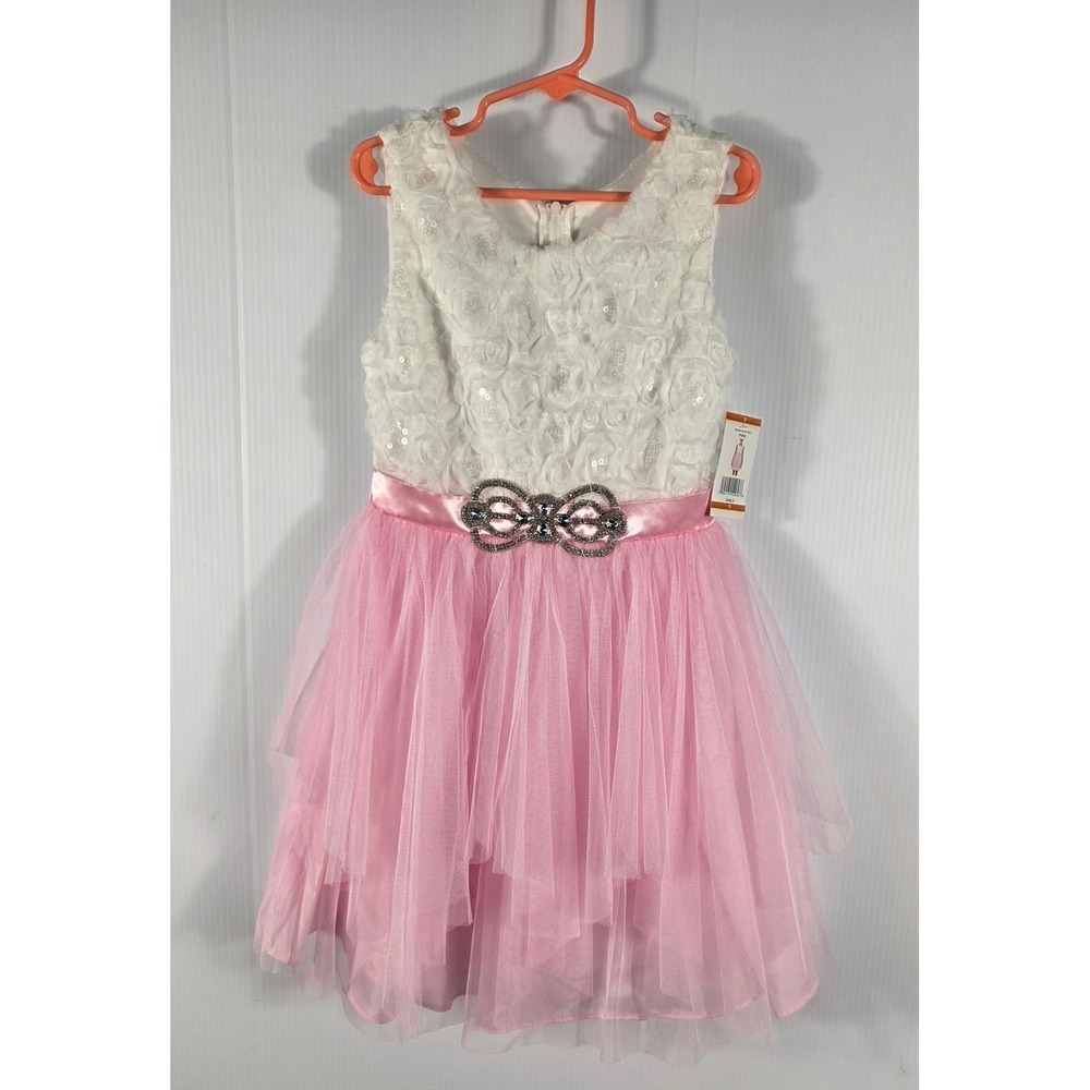 Emily Rose Girls Pink Tulle Dress Embellished Bow Sequins Sz 7 - Picture 2 of 6